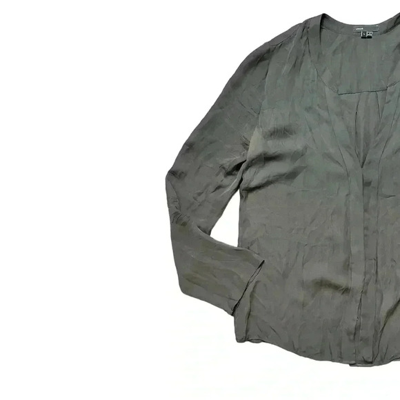 Vince Green Silk Satin Band-Collar Blouse Large - Picture 2 of 6